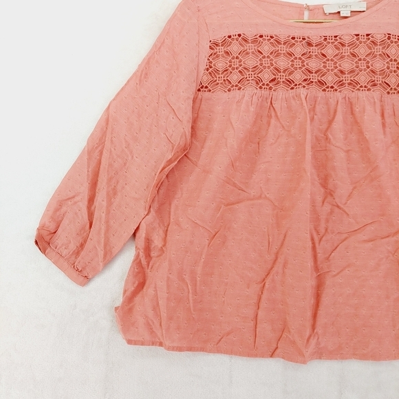 LOFT Women's Light Pink Long Sleeve Boat Neck Loose Fit Peasant Blouse 6244 - Picture 3 of 8